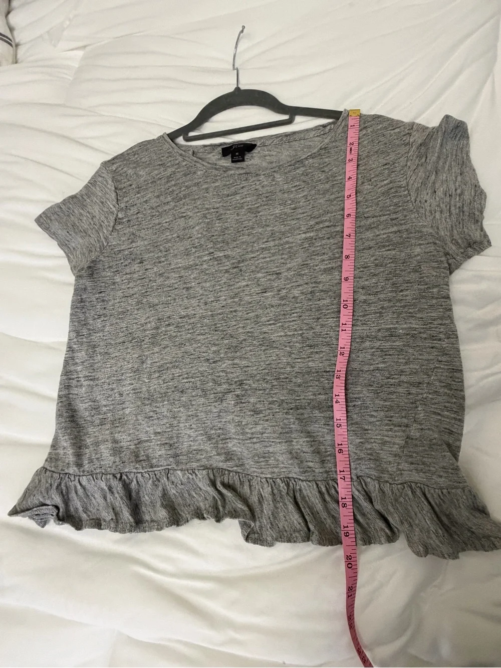 J.Crew 100% Linen Ruffle Back Tee Gray Size M